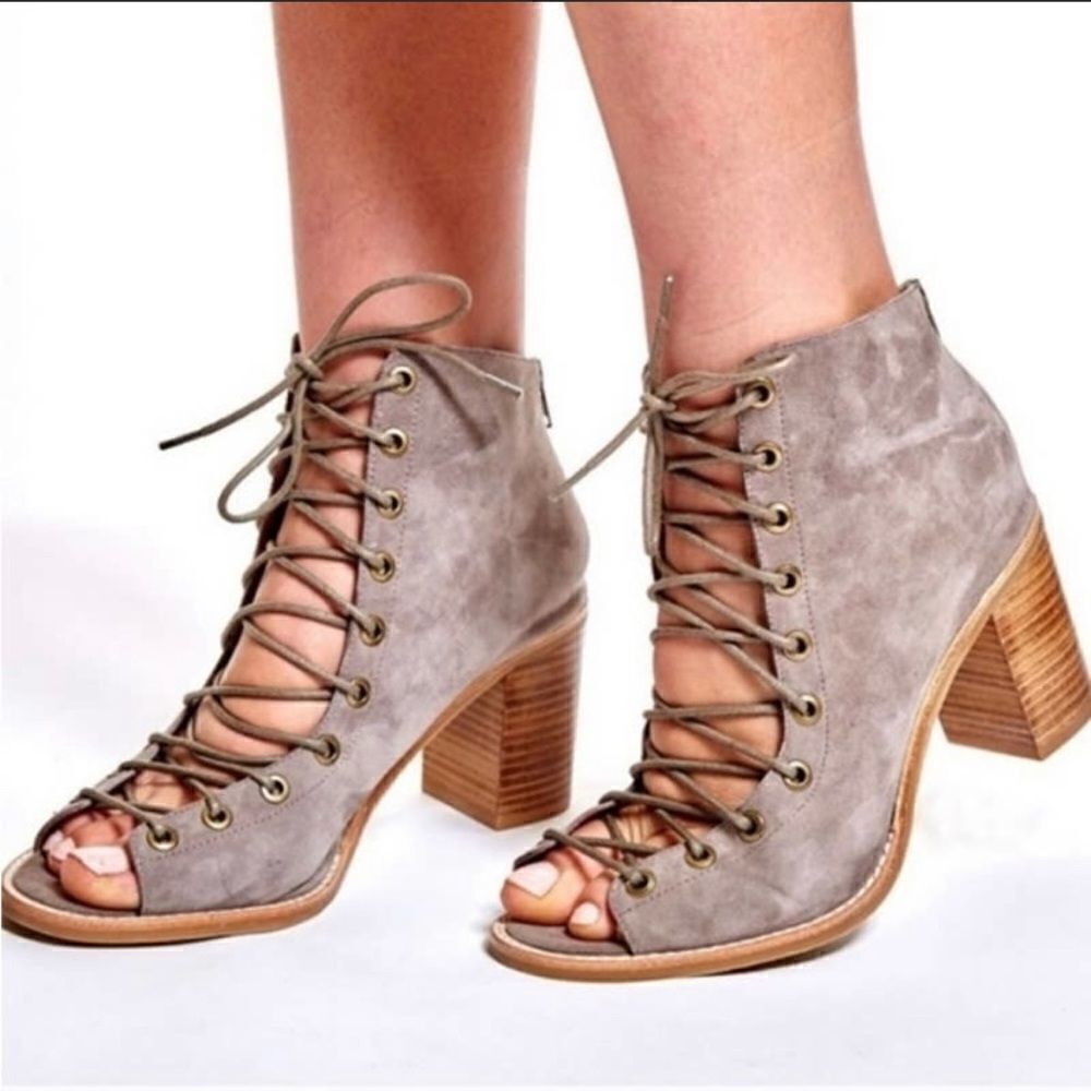 Revolve Jeffrey Campbell Cors Lace Up Booties Beige Suede
